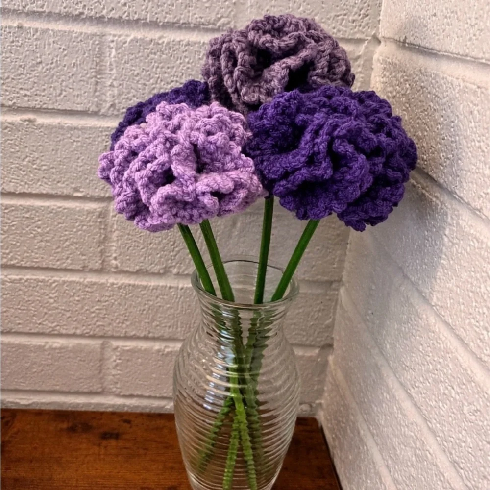 Handmade Crochet Carnations- set of 4